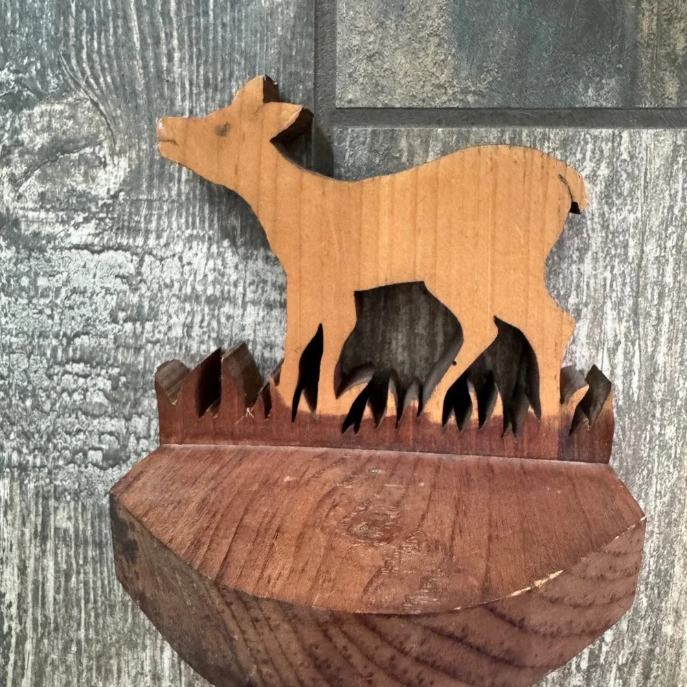 Vintage Wood Cow Wall Shelf Hand Carved‎ Rustic Cabin Decor Small Floating decor